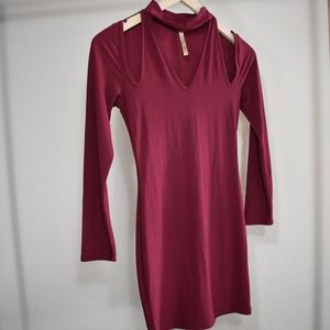 Wine Color Cut Out Bodycon Dress